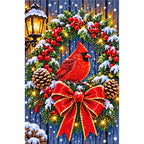 Christmas Cardinal Lantern Wreath — finished diamond painting on a white background