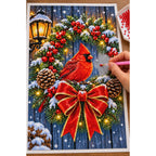 Christmas Cardinal Lantern Wreath — diamond painting process with applicator pen