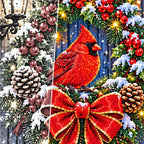 Christmas Cardinal Lantern Wreath — close-up canvas and resin drill detail