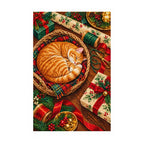 White-background finished diamond painting of Christmas Cat.