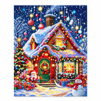 Finished diamond painting of christmas cottage glow.