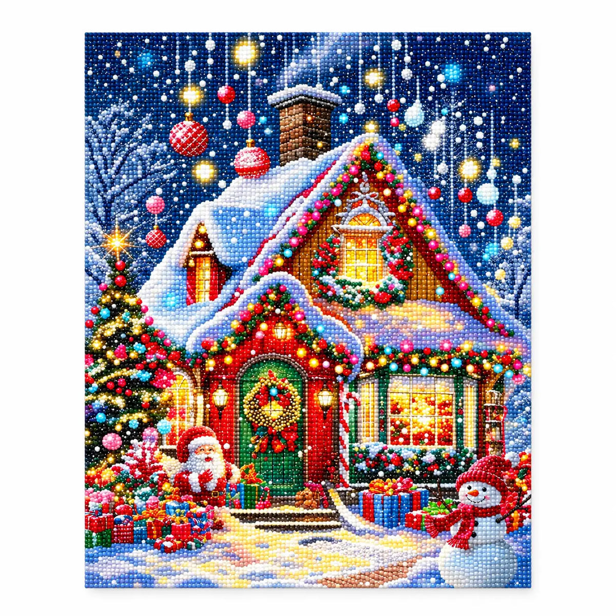 Finished diamond painting of christmas cottage glow.