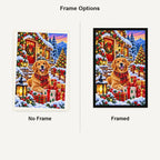 Christmas Cottage Golden Retriever Snow — No Frame and Framed style comparison