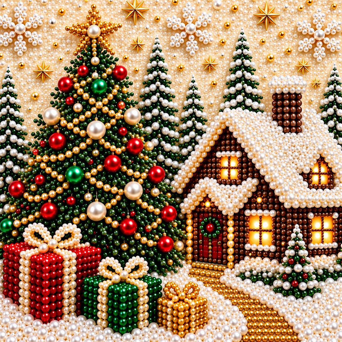Christmas Cottage pearl painting kit – detail image