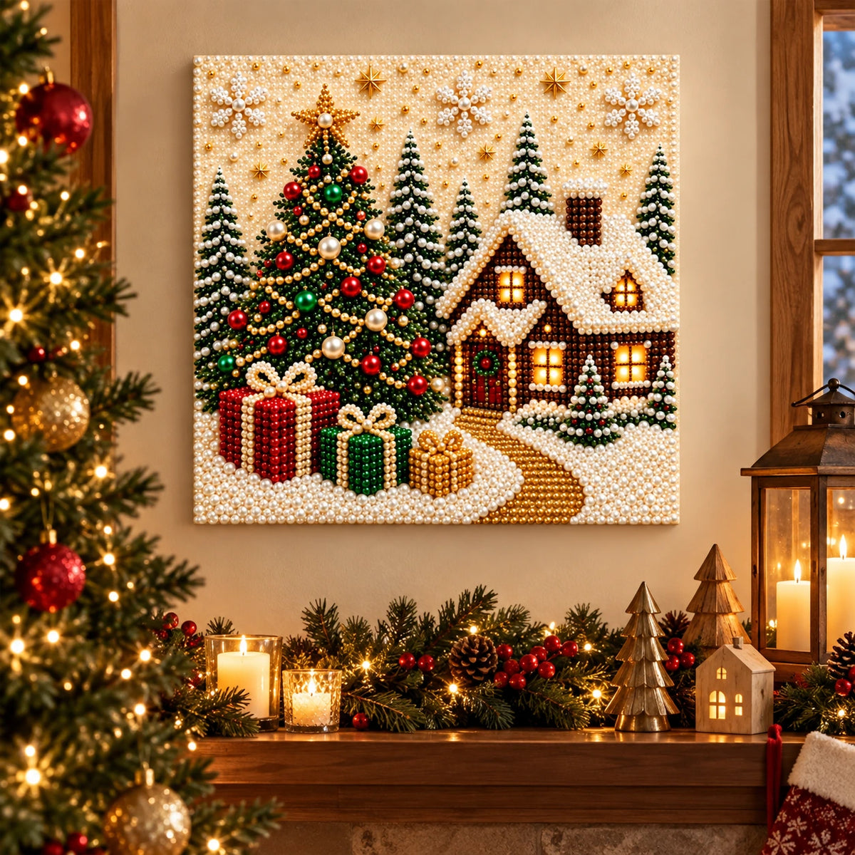 Christmas Cottage pearl painting kit – room image