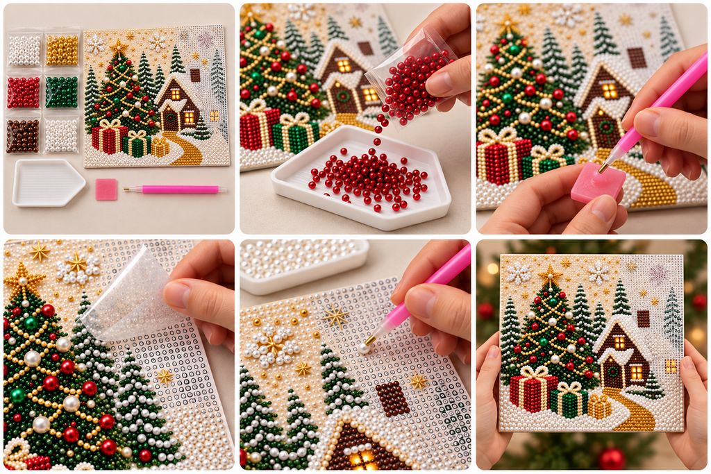 Christmas Cottage pearl painting kit – six-step tutorial