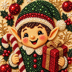 Close-up of Christmas Elf Gift pearl texture and canvas