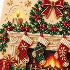 Christmas Fireplace Wreath pearl painting detail