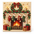 Christmas Fireplace Wreath pearl painting hero