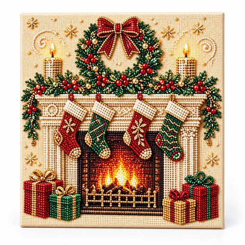 Christmas Fireplace Wreath pearl painting hero