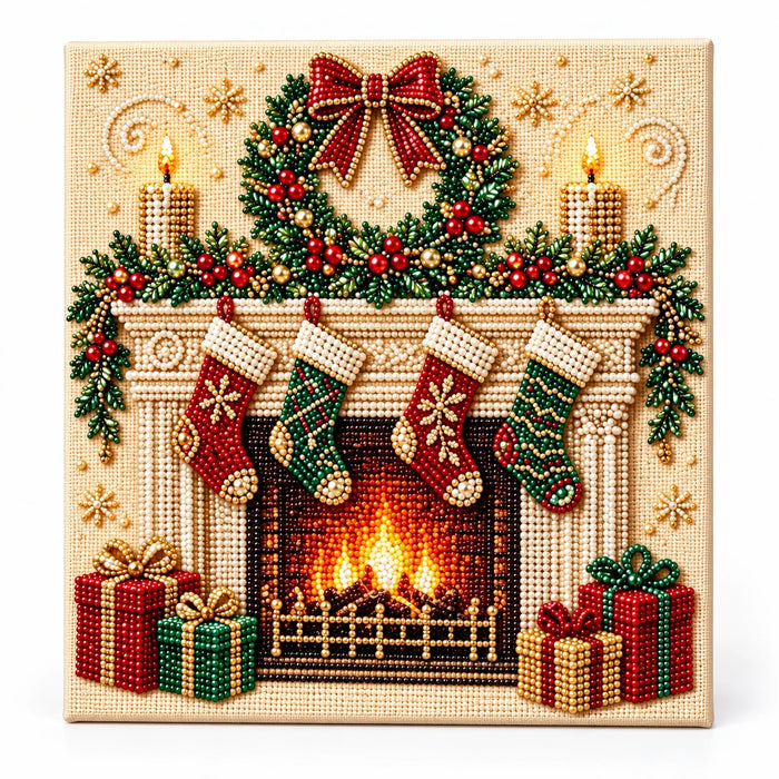 Christmas Fireplace Wreath pearl painting hero