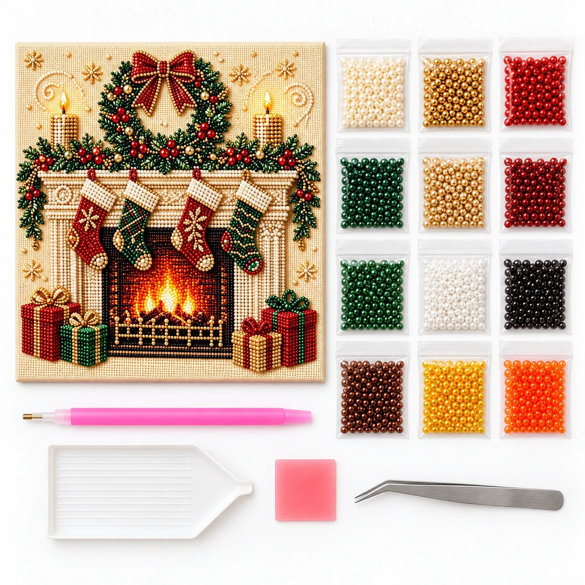 Christmas Fireplace Wreath pearl painting kit