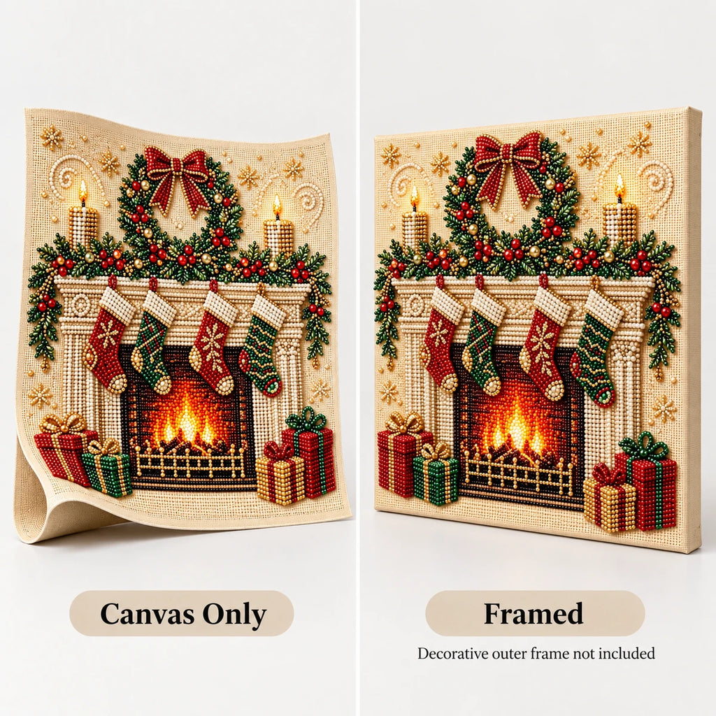 Christmas Fireplace Wreath pearl painting style