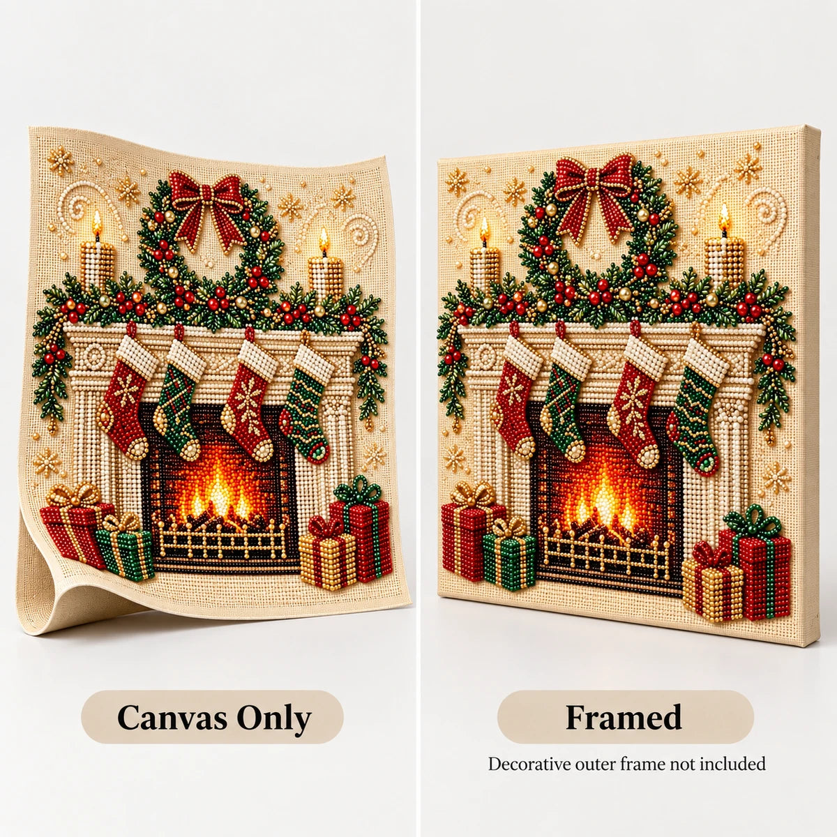 Christmas Fireplace Wreath pearl painting style