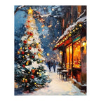 Original artwork showing christmas glow on snowy street.