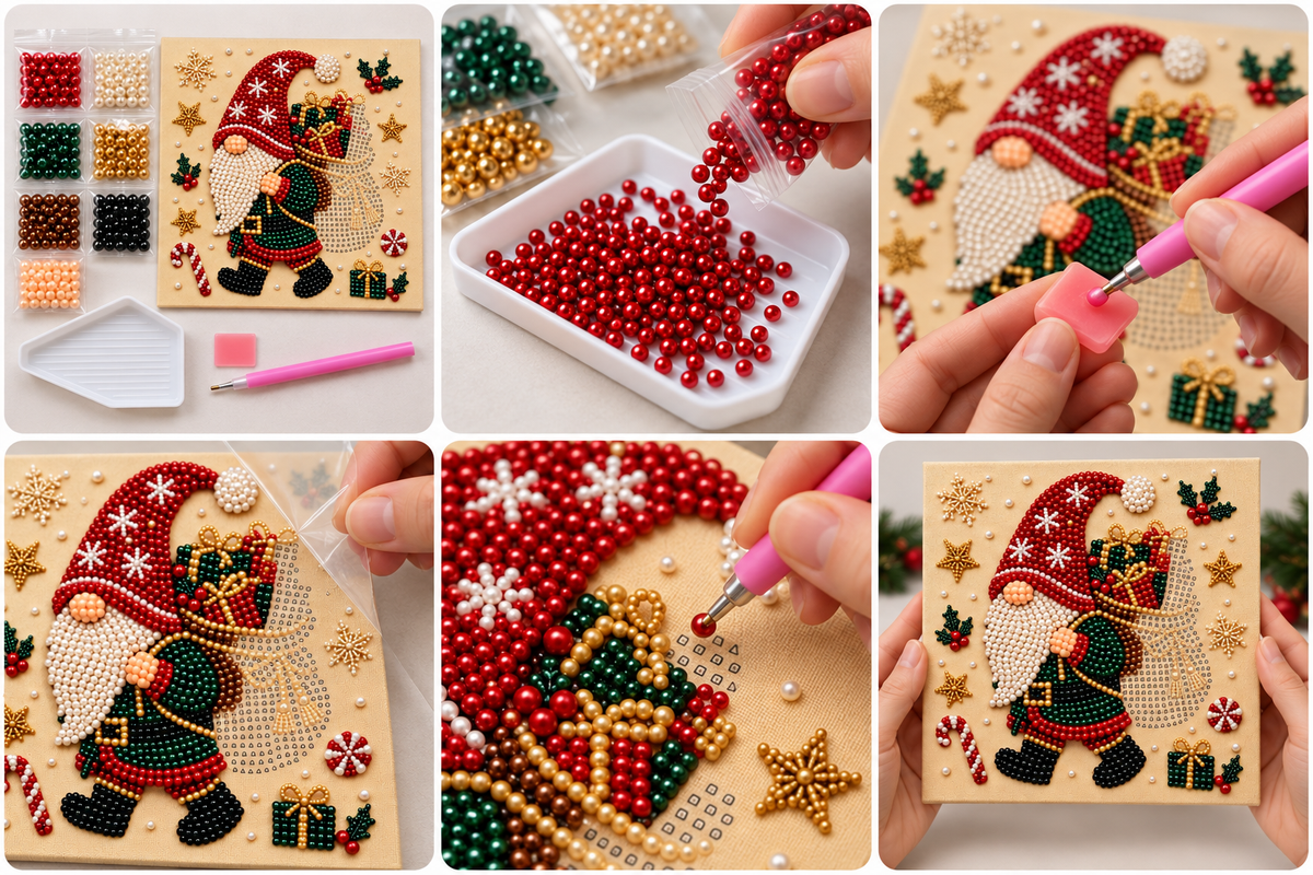Christmas Gnome Gift Sack pearl painting kit – six-step tutorial