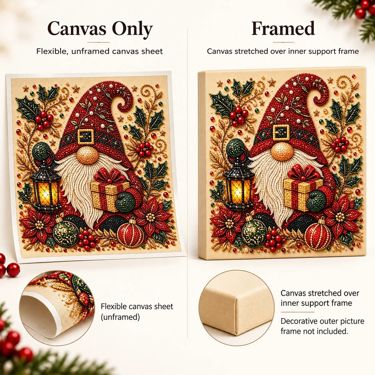 Christmas Gnome Lantern pearl painting style