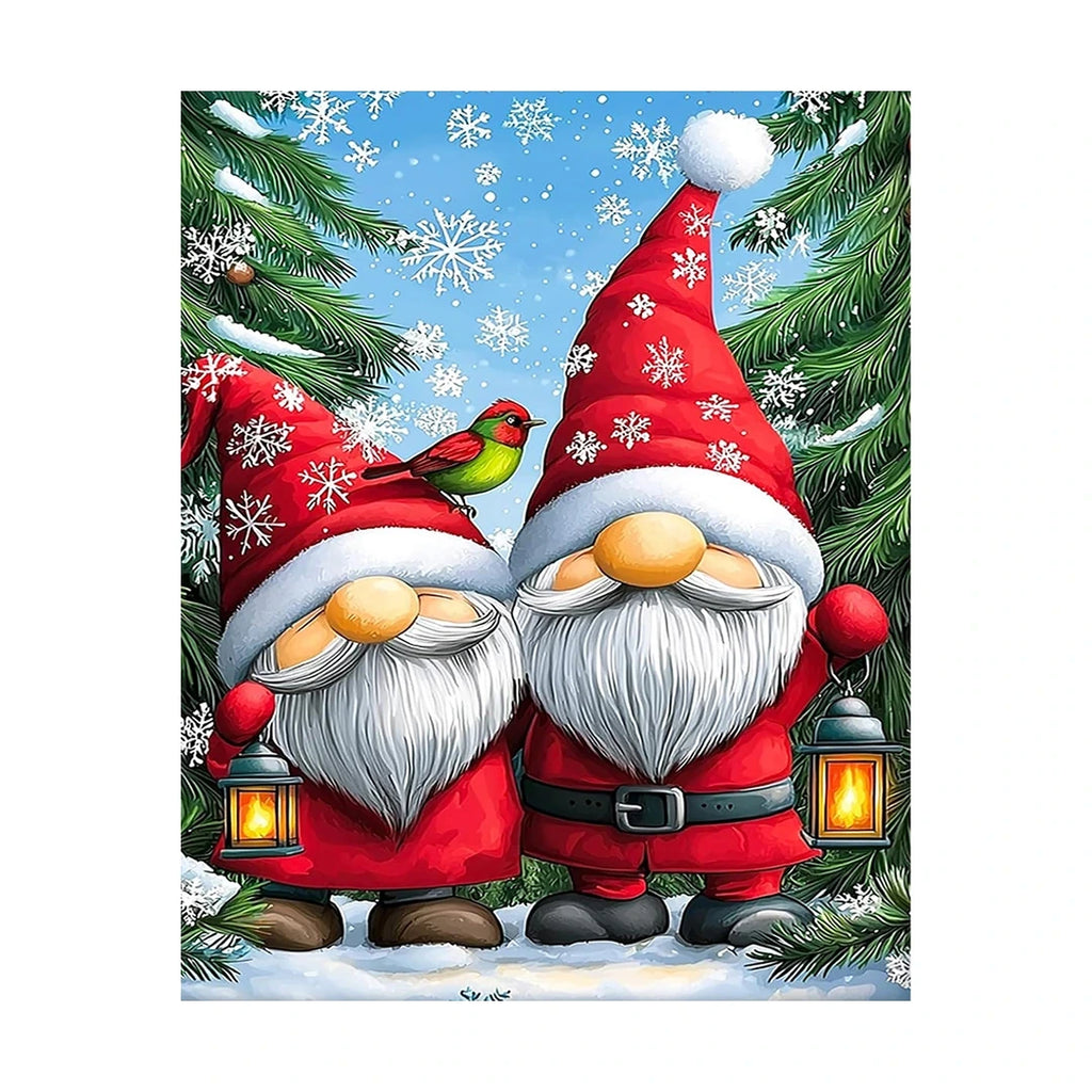 Christmas Gnome Trio Diamond Painting Kit original artwork on white background