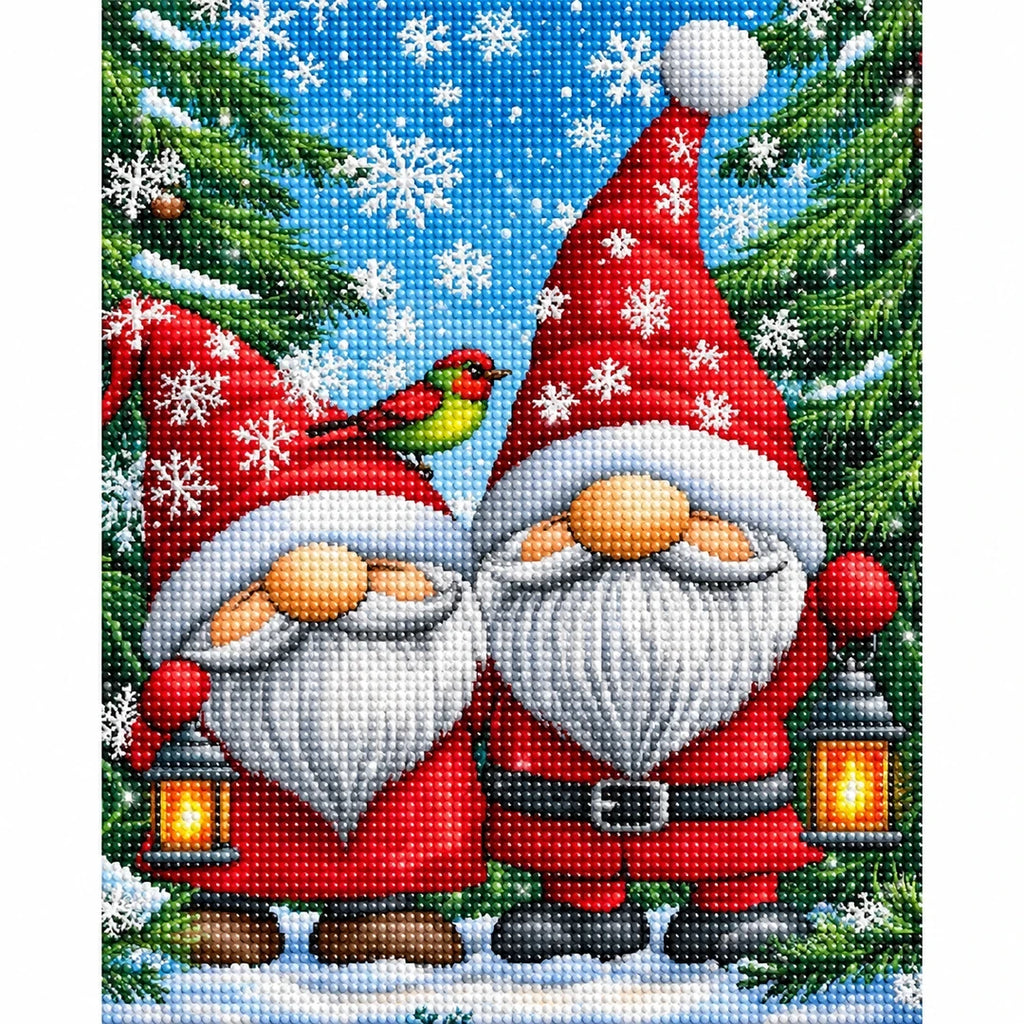 Christmas Gnome Trio Diamond Painting Kit finished diamond artwork on white background
