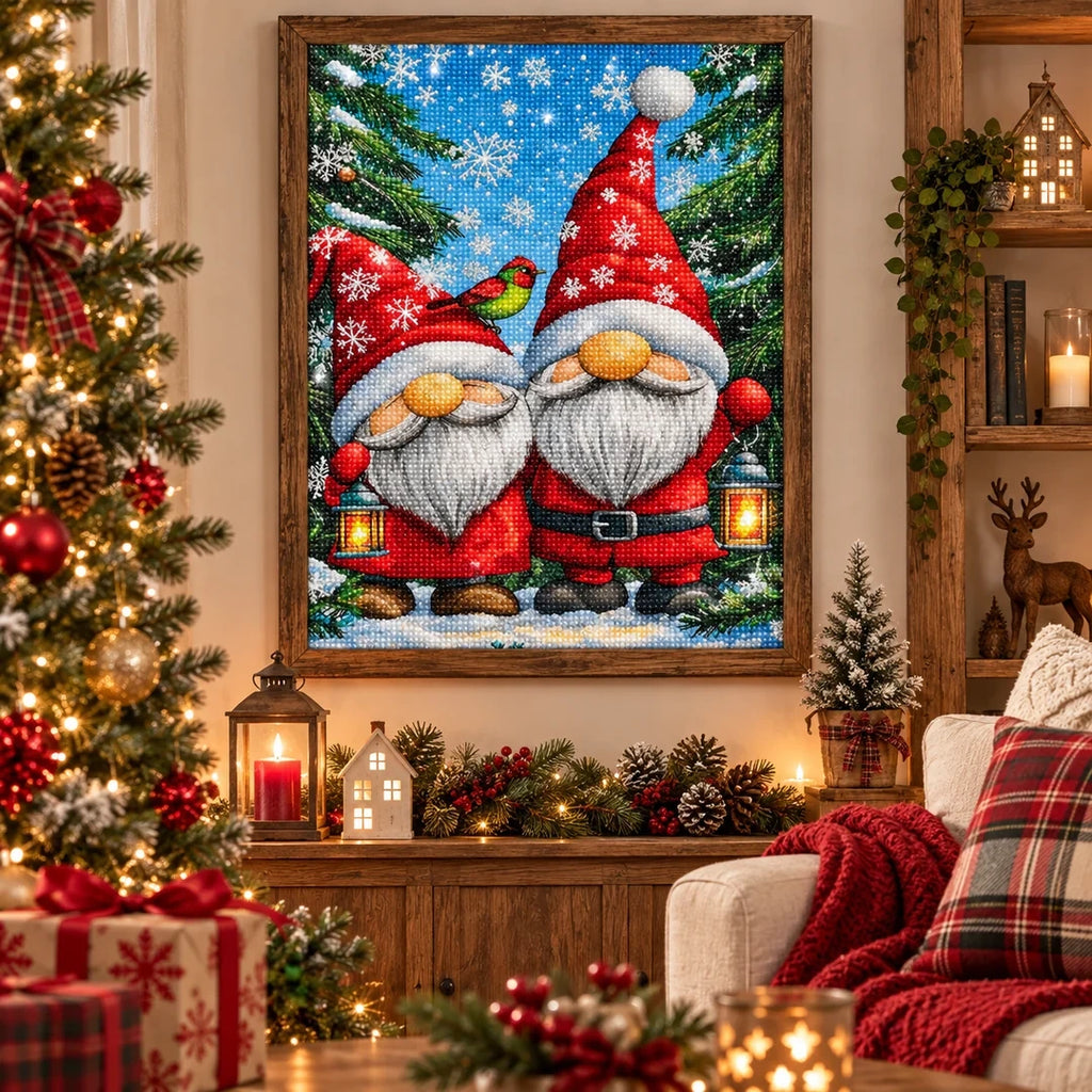 Christmas Gnome Trio Diamond Painting Kit scene