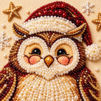Close-up pearl texture of the Christmas owl on a snowy branch design