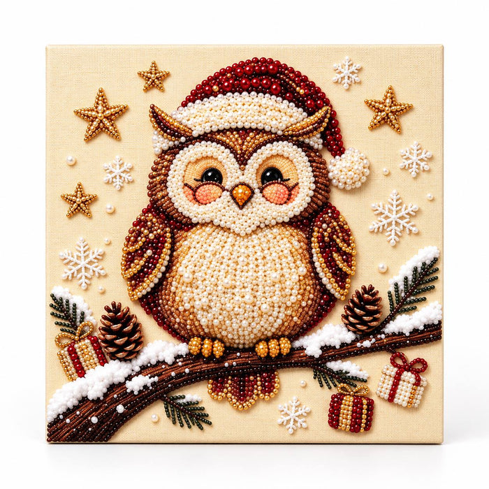 Christmas owl on a snowy branch pearl painting kit hero image