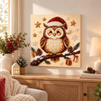 Christmas owl pearl painting displayed in a holiday room setting