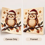 Christmas owl pearl painting Canvas Only and Framed comparison