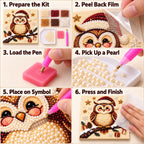 Six-step tutorial for the Christmas owl pearl painting kit