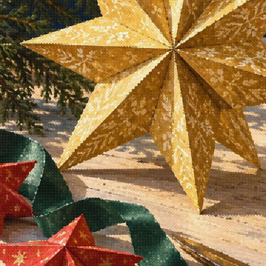 Close-up diamond detail of the christmas paper star workshop diamond painting