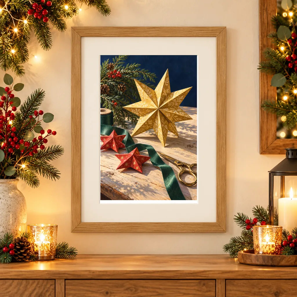 Framed home display of the christmas paper star workshop diamond painting
