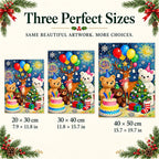 Size guide for Christmas Party Animals Diamond Painting Kit: 20 × 30 cm, 30 × 40 cm, and 40 × 50 cm.
