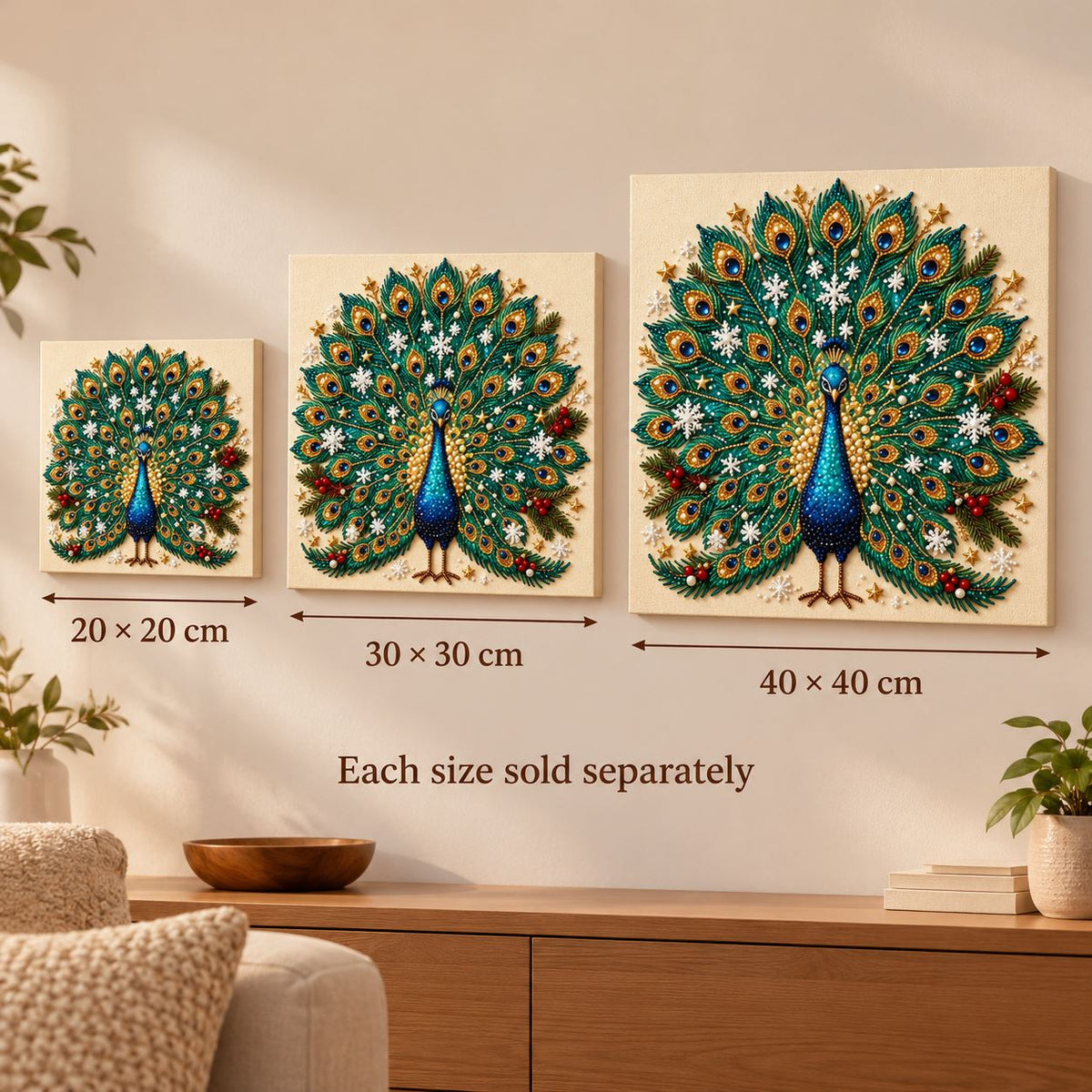 Christmas Peacock Snowflakes — size image