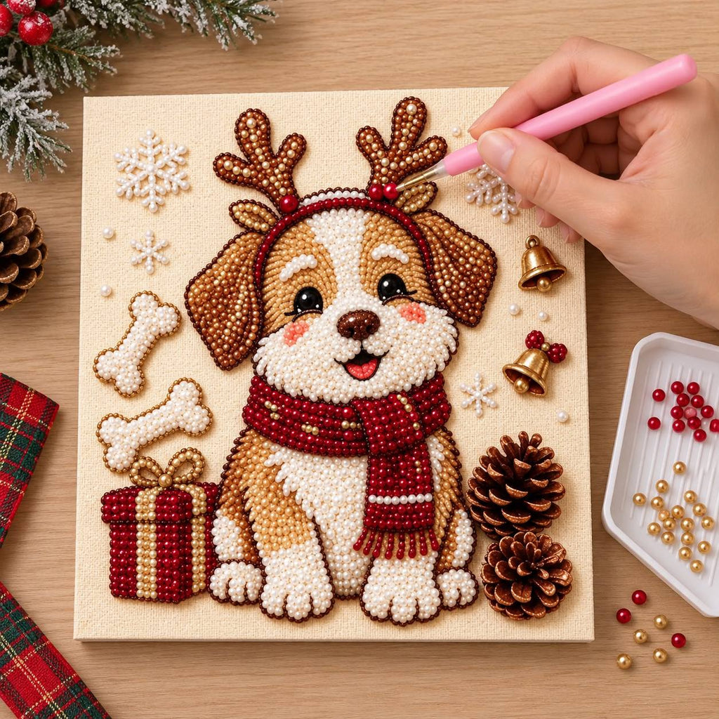 Christmas Puppy with Antlers — process image