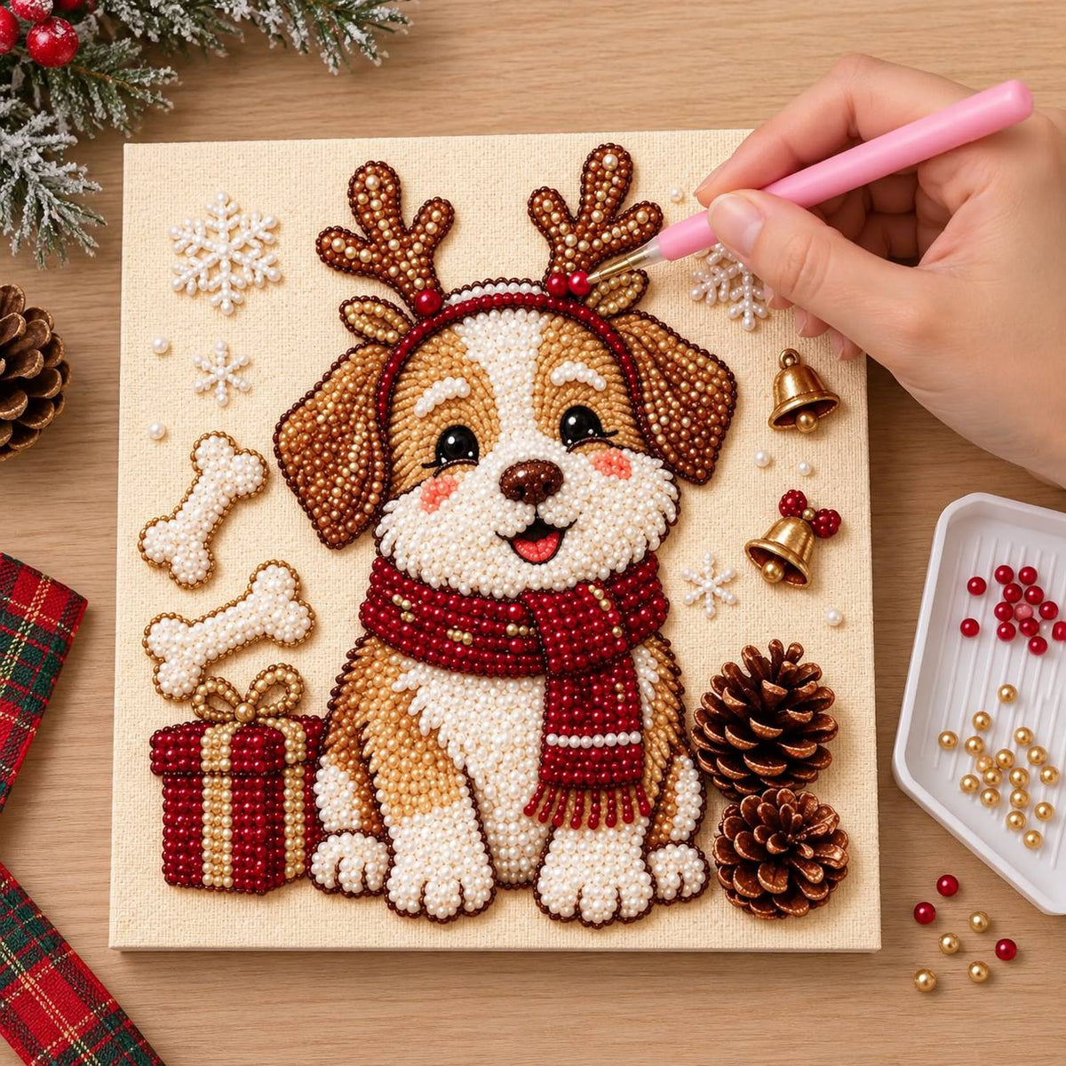 Christmas Puppy with Antlers — process image