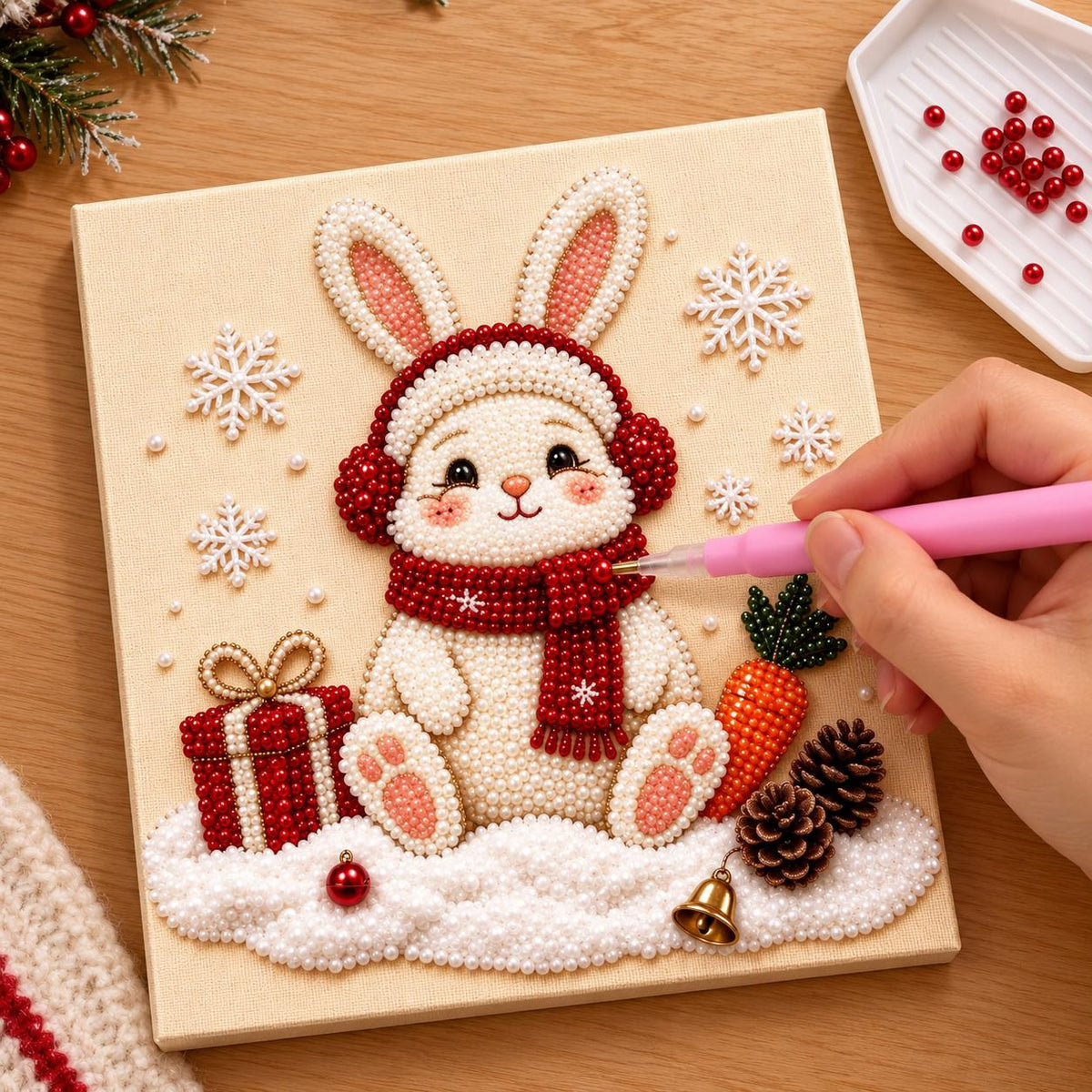 Christmas Rabbit with Gift — process image