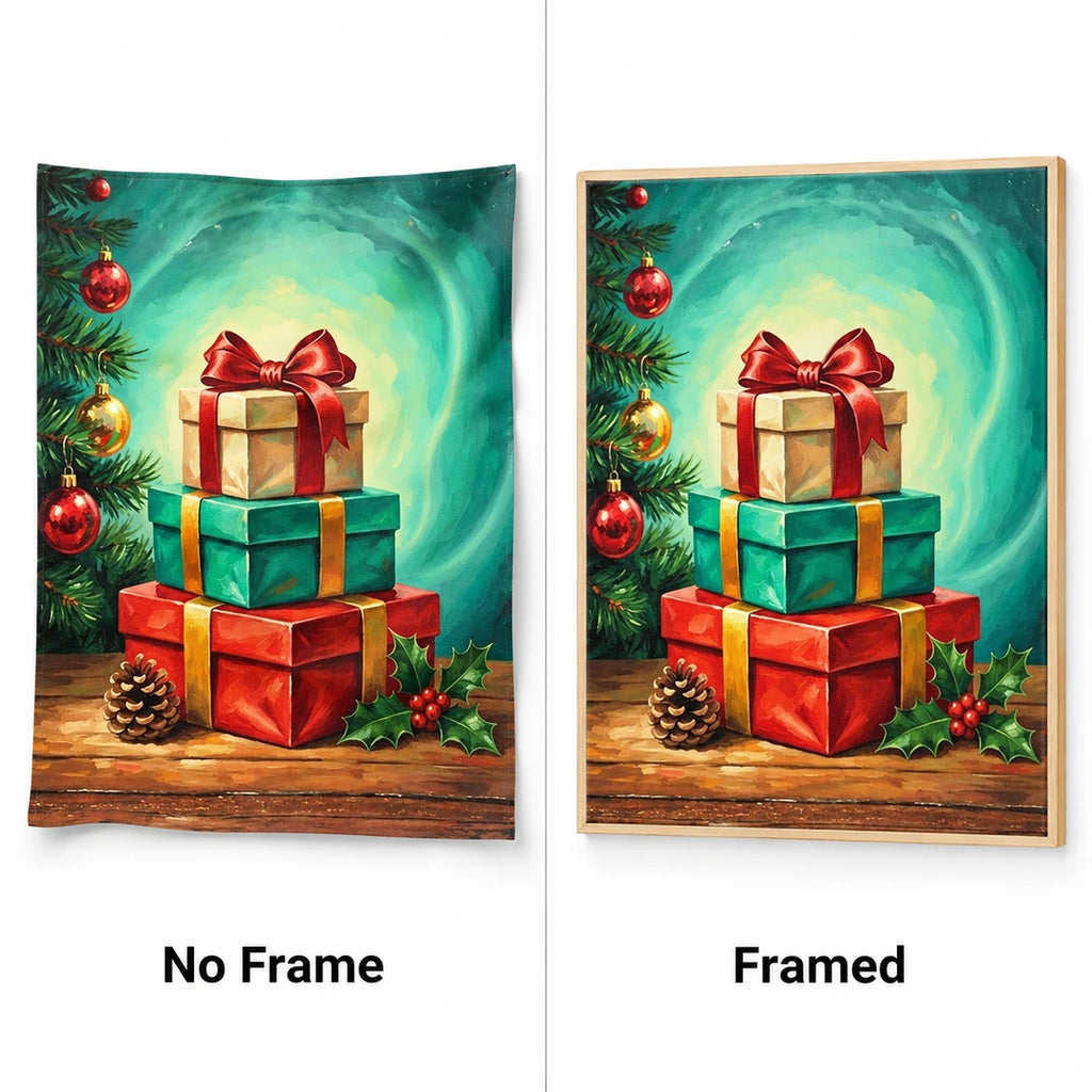Christmas gift boxes diamond painting No Frame and Framed comparison