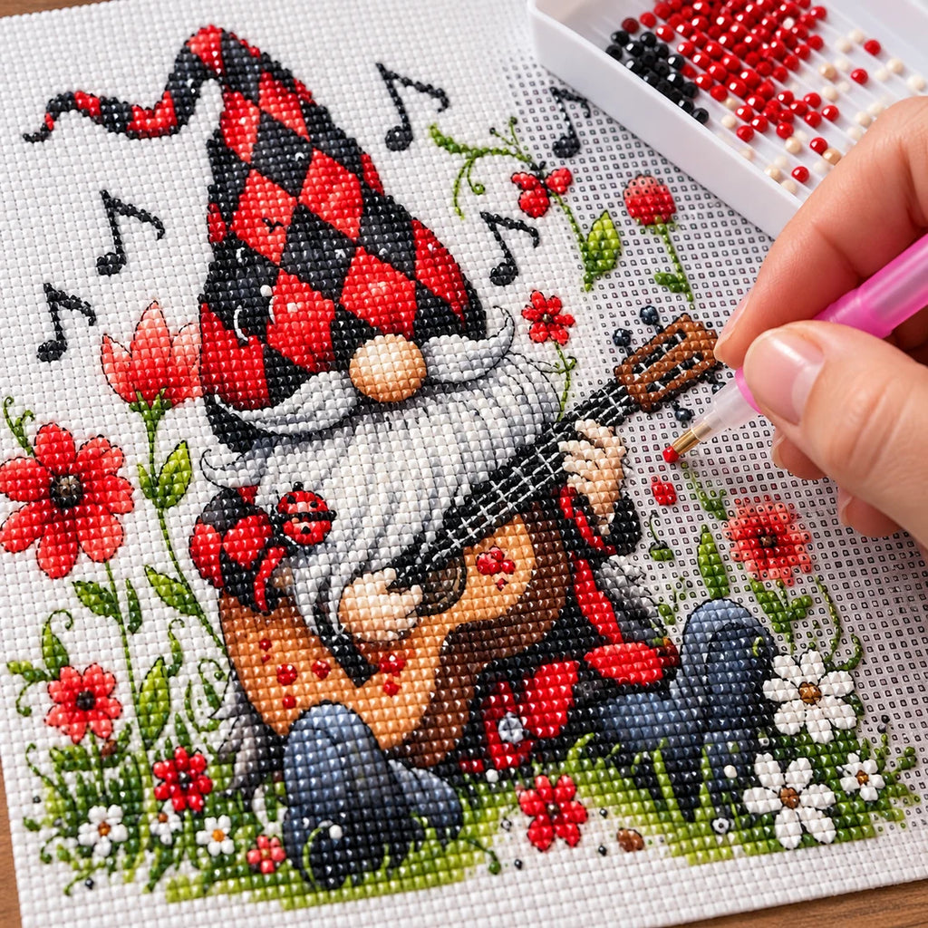 musical Christmas gnome diamond painting drill and canvas detail