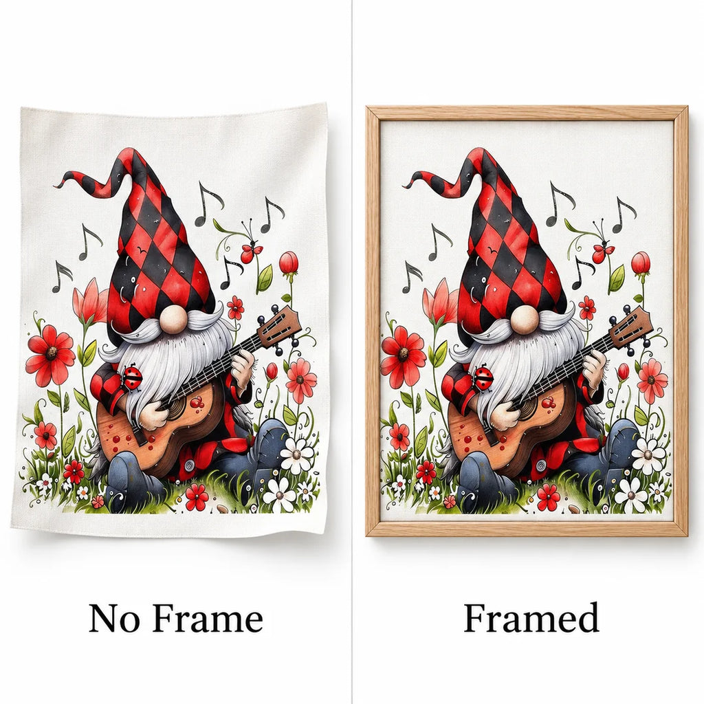 musical Christmas gnome diamond painting No Frame and Framed comparison