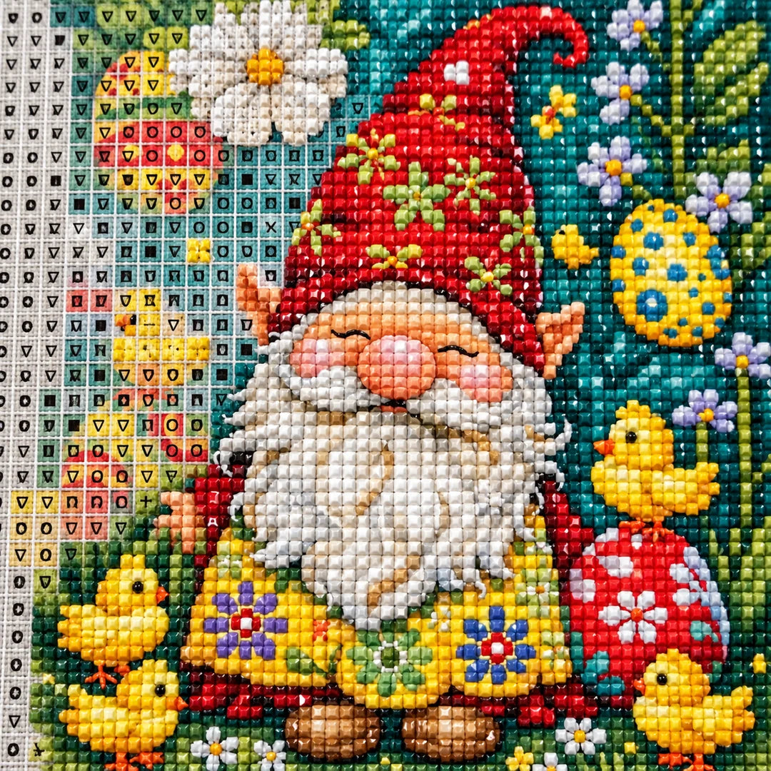 Christmas gnome with ducks diamond painting drill and canvas detail
