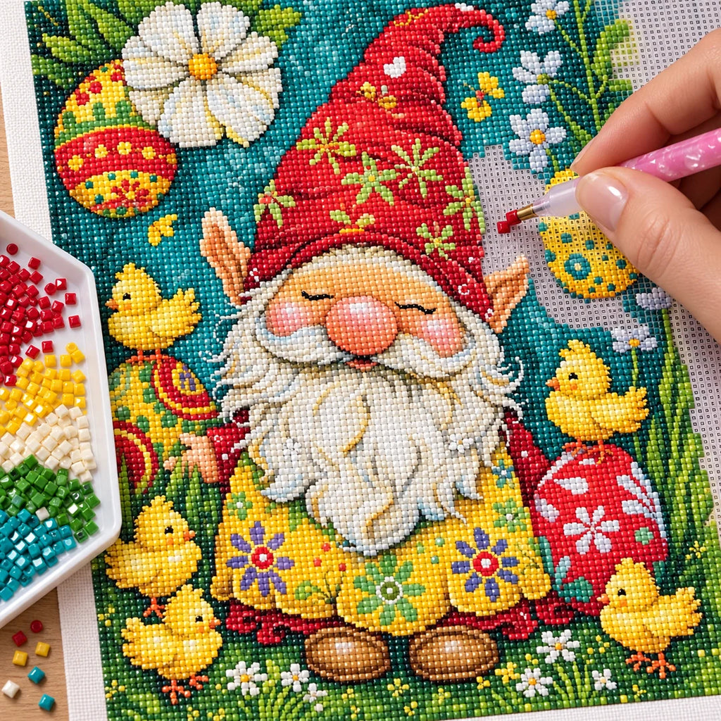 Christmas gnome with ducks diamond painting process
