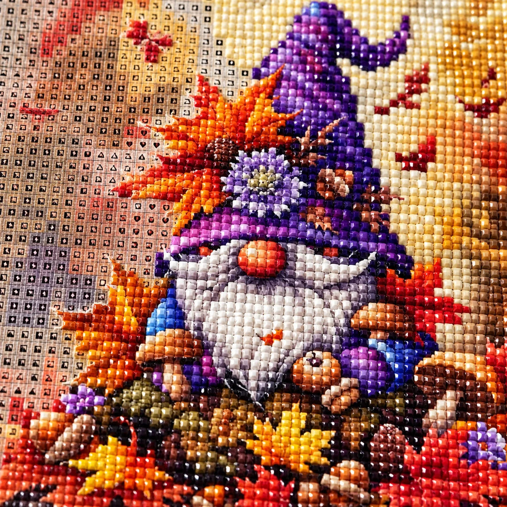 autumn Christmas gnome diamond painting drill and canvas detail