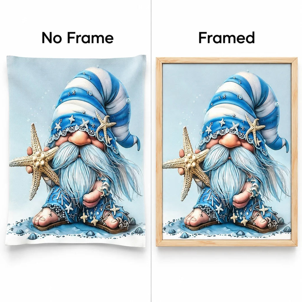 blue winter Christmas gnome diamond painting No Frame and Framed comparison