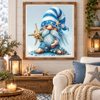 blue winter Christmas gnome diamond painting home scene