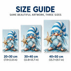 blue winter Christmas gnome diamond painting size guide