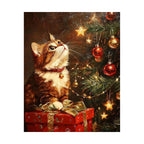 cat beside a Christmas tree diamond painting finished artwork
