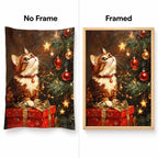 cat beside a Christmas tree diamond painting No Frame and Framed comparison