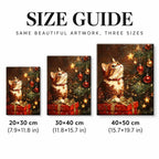 cat beside a Christmas tree diamond painting size guide
