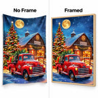 red truck with Christmas tree and barn diamond painting No Frame and Framed comparison