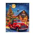 red truck with Christmas tree and barn diamond painting original artwork